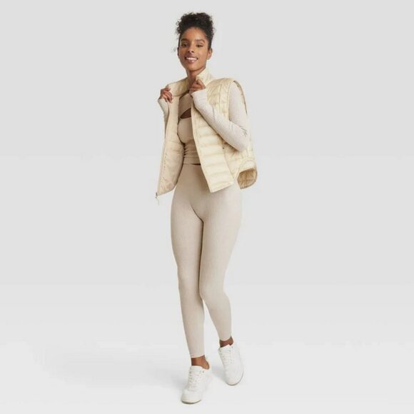 Women's Quilted Puffer Vest - JoyLab Ivory L - Picture 2 of 5